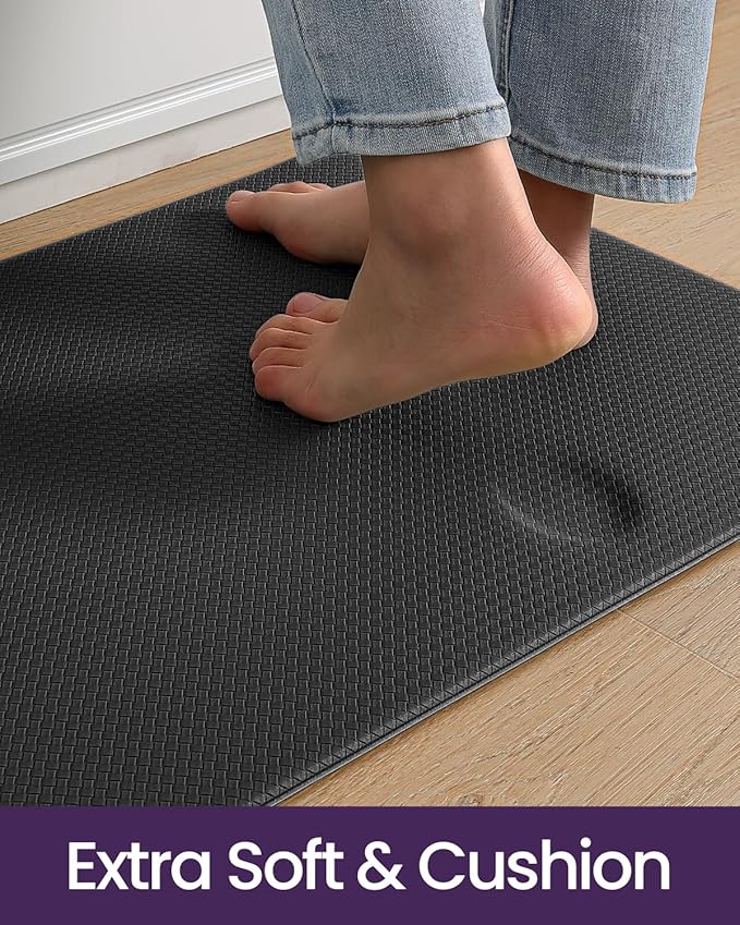 DEXI Kitchen Floor Mats Cushioned Anti Fatigue, 23x59, Large Wide Standing Runner Rug Waterproof, Comfort Memory Foam Padded for Front Sink Laundry, Black