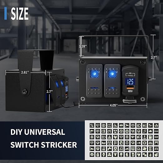 Joinfworld 2 Gang Rocker Switch Box Waterproof 12V LED Light Bar Switch Panel SPST ON/Off with Dual USB Outlet PD Type C& QC 3.0 Car USB Port for Boat Marine Automotive Car Truck RV UTV