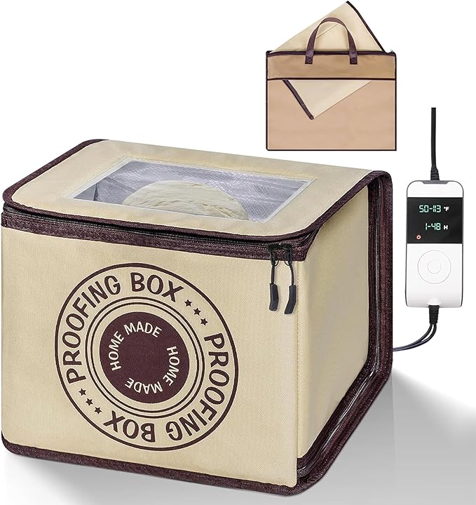 Bread Proofing Box – Bread Proofer, Dough Fermentation Box with Carry Bag, Sourdough Starter Warmer, Foldable & Zippered, Temp & Timer Controller, Ideal for Pizza, Yogurt, Kombucha – For Home Bakers