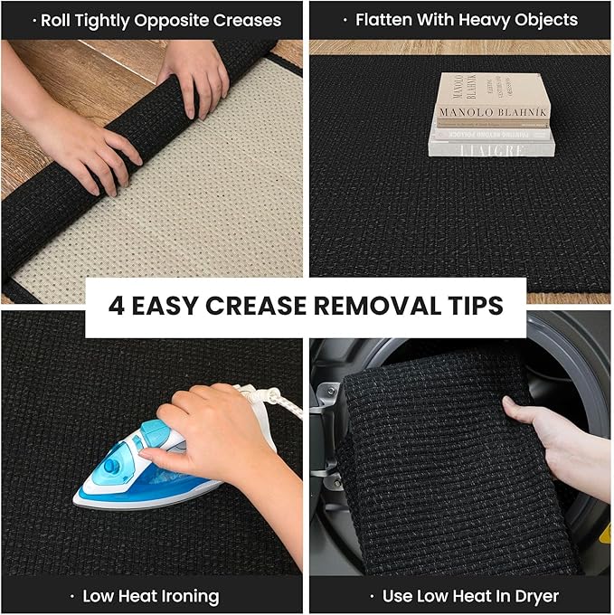IOHOUZE Washable Runner Rug 2x12 Non Slip Rubber Backed Extra Long Hallway Runner Entryway Runner Indoor, Kitchen Rugs Woven Cotton Floor Carpet for Hall Stair, Black/Grey
