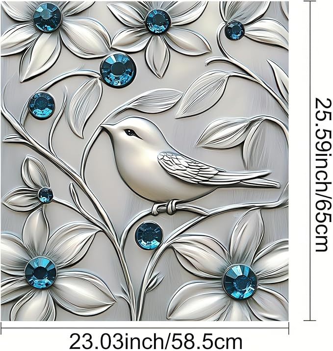 Bird Dishwasher Magnet Cover Silver Imitation Stainless Steel Bird and Flower Pattern Kitchen Dishwasher Magnetic Sticker Fridge Door Cover Magnets Art Skin Panel Decal 23x26 Inch
