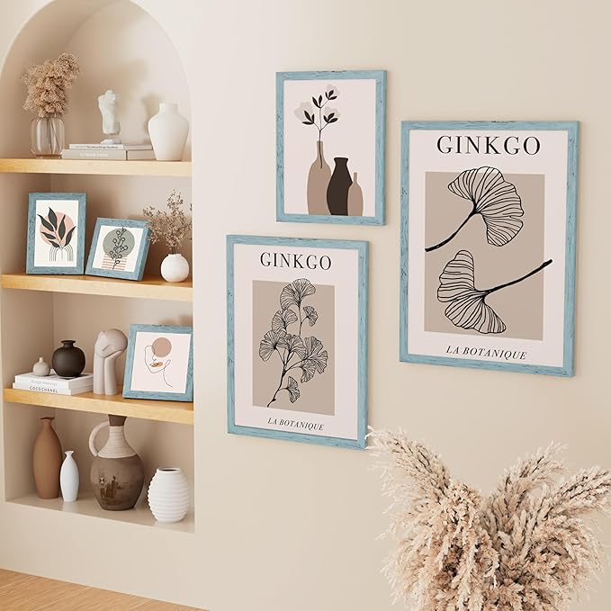 Vittanly 8x10 Picture Frame, Solid Wood Frame with Plexiglass, Includes 5x7 Mat, Wall Hanging or Tabletop for Home Decor, Rustic Blue, 1 Pack