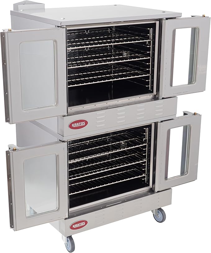 Kratos Commercial Electric Convection Oven, Full Size Double Stack Mobile Stainless Steel Electric Oven for Restaurants, 1 Phase, 240V (29Y-059)
