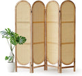 Room Divider and Folding Privacy Screen 5.6 Ft Rattan Room Divider with Double Hinges, Foldable Wood Partition Screen, Freestanding Wall Divider for Room Separation Home - 4 Panel Natural