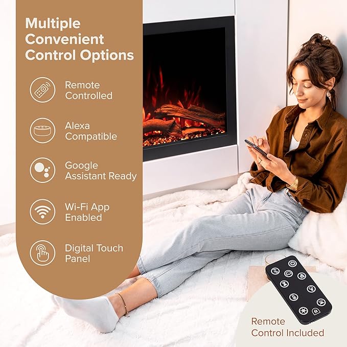 Modern Ember Highmark Traditional 33 Inch Built-in Smart Electric Fireplace Insert | Alexa/WiFi Enabled - Remote Included | Electric Firebox Heater with Multi-Color Flames | 1500W