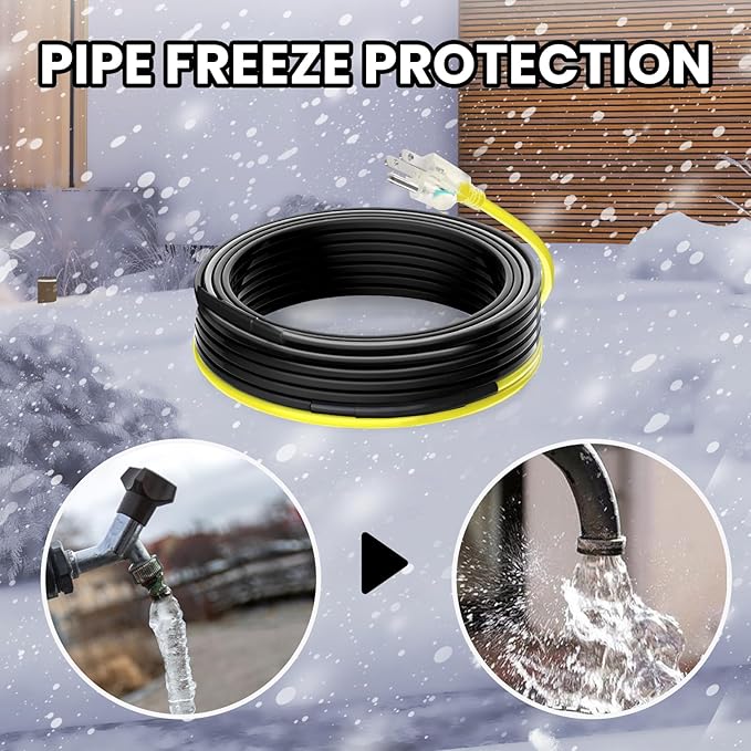 15 FT Gutter Heat Cable Kit, YeloDeer 6 W/FT Heat Tape for Roof and Gutters, Self-Regulating Roof Melt Heating Snow De-Icing Cable, 120V