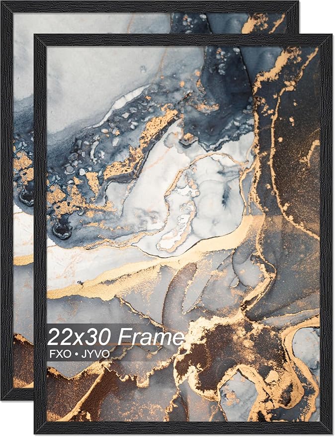 Engineered Wood 22 x 30 Frame Set of 2, Black Picture Frame for 22x30 Inch Poster Puzzle Photo, Light Weight 22by30 Poster Frame with Wood-grain for Wall - 2 Pack/Black/22 x30
