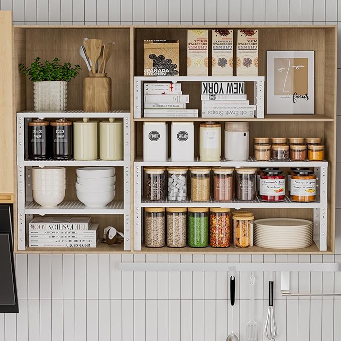 Flat Top Storage Rack - Expandable Countertop Space Saver, Heavy-Duty Steel Construction, Powder Coated Finish for Kitchens, Bathrooms, Workshops or Offices