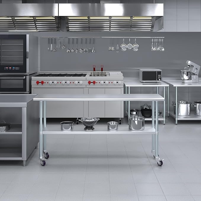 AmGood 72" Long x 18" Deep Stainless Steel Table with Casters