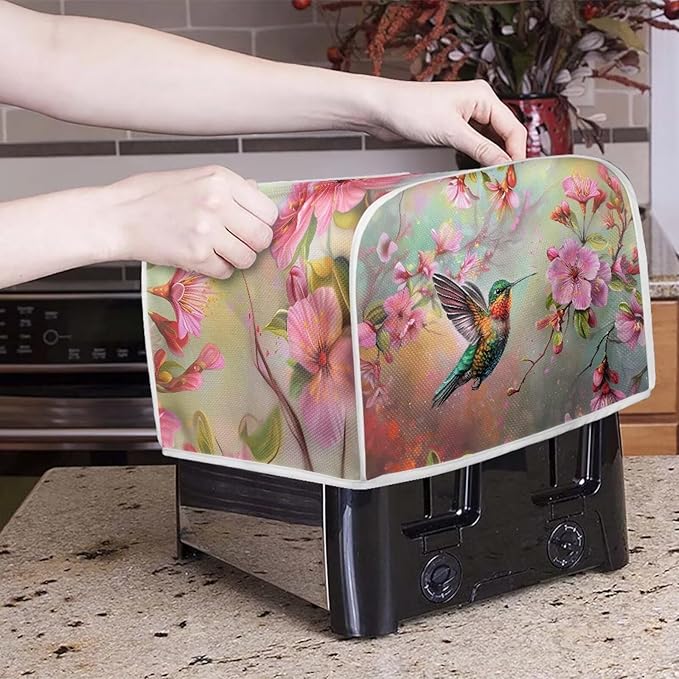 Hummingbird Flower Print Toaster Cover 2 Slice Dustproof Fingerprint Protectors for Kitchen Small Appliance Kitchen Home Decor