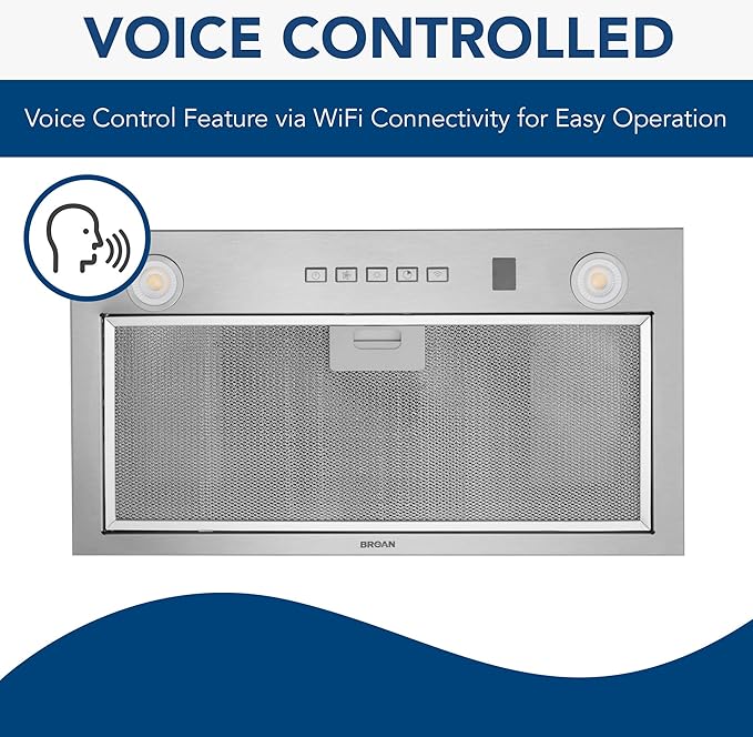 Broan-NuTone PM400SSV 21-inch Custom Cabinet Built-In 4-Speed Power Pack Insert with Voice Control, LED Lighting, and 450 Max Blower CFM, Stainless Steel