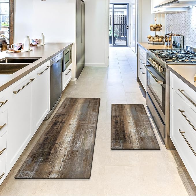 MAYHMYO Anti Fatigue Kitchen Mat - Set of 2 - Taupe Abstract Art Comfort Mats - Cushioned, Non Slip Floor Mat,17.3 x 29 x 0.4 inch + 17.3 x 47 x 0.4 inch