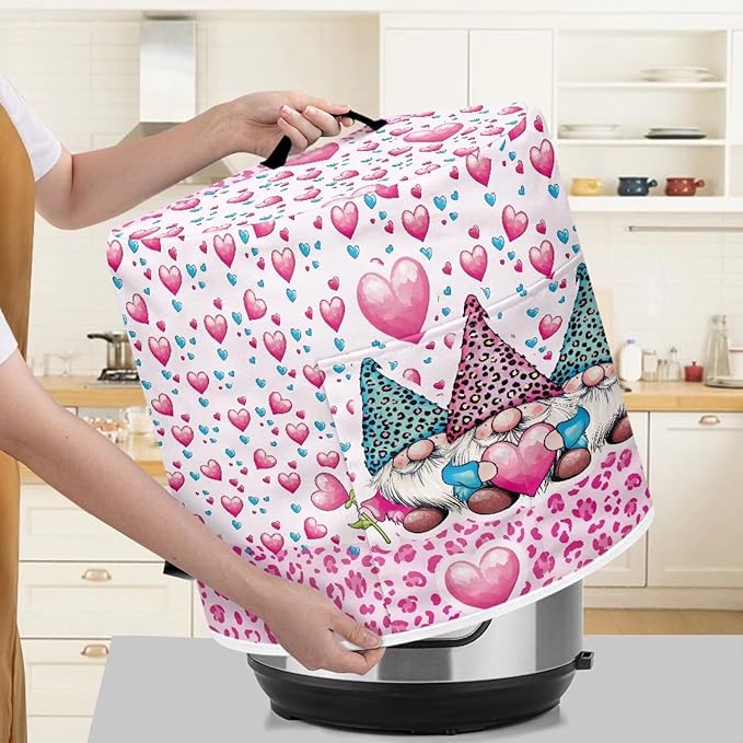 Valentine's Day Heart Print Pressure Cooker Cover Dust-proof Cover for Rice Cooker Air Fryer Kitchen Appliance Covers with Pocket and Top Handle Kitchen Décor