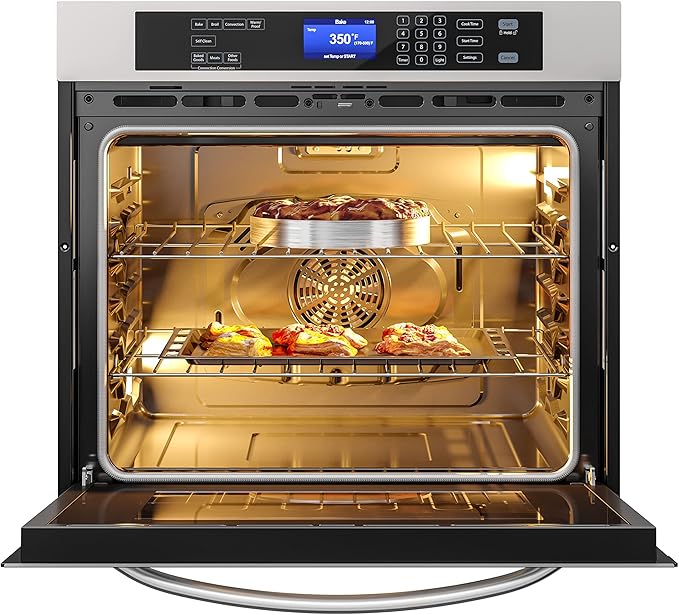 KoolMore 30-Inch Electric Single Wall Oven with Quiet, Rapid Convection Cooking, 7 Cook and Baking Modes, Large Capacity Oven, Stainless-Steel Unit, Self-Cleaning (KM-WO30S-SS)