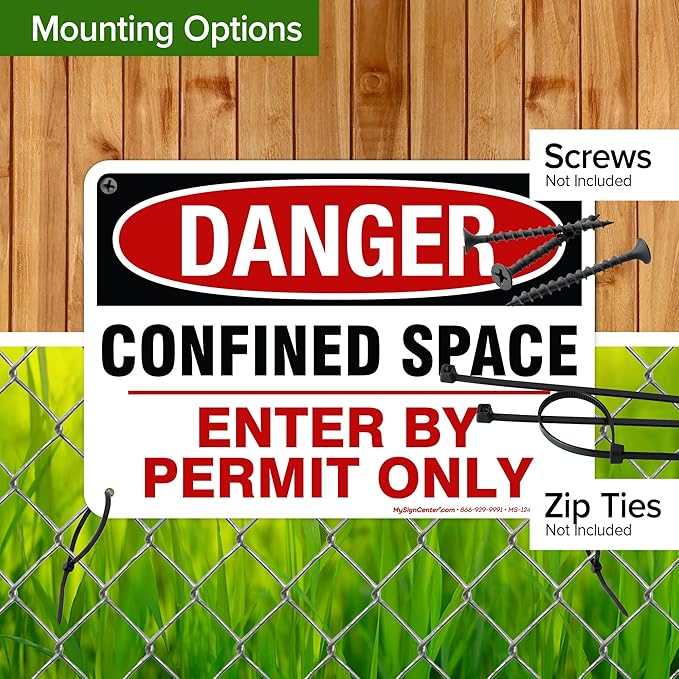 Danger Confined Space Enter By Permit Only Sign, 7x10 Inches, Rust Free .040 Aluminum, Fade Resistant, Made in USA by My Sign Center