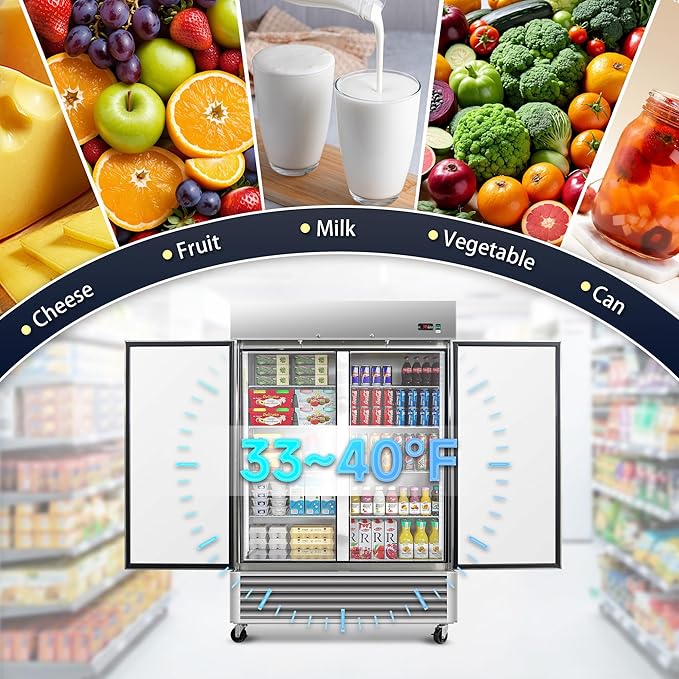 54" W Commercial Refrigerator 2 Door, 49 Cu.ft Commercial Fridge, Stainless Steel Reach-In Refrigerator Upright, ETL Approved for Restaurant, Bar, Shop