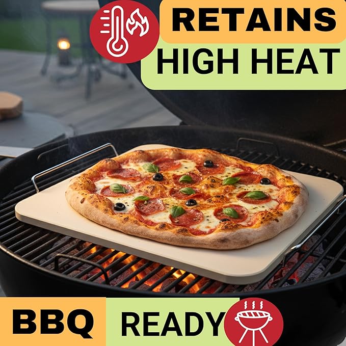 Baking Stone for Bread - 15 inch Baking Stone for Oven with Handles and Dough Tool - Rectangular Bread Stone - High Heat Durable, Easy Transfers with Handles, Natural Cordierite Stone