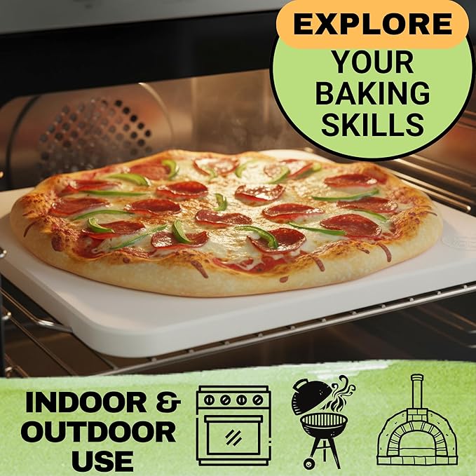 Baking Stone for Bread - 15 inch Baking Stone for Oven with Handles and Dough Tool - Rectangular Bread Stone - High Heat Durable, Easy Transfers with Handles, Natural Cordierite Stone