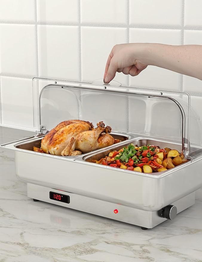 2 Pack Rectangular Chafing Dish Electric Buffet Set,2 x 4.5QT Half-Size Stainless Steel Food Servers and Warmers with Temperature Control for Catering, Wedding and Parties