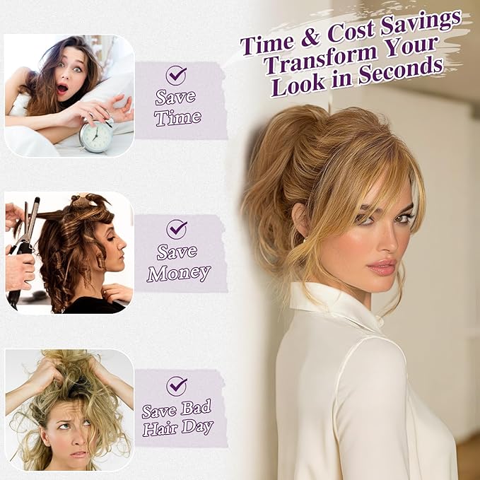 BARSDAR Claw Clip Short Human Hair Ponytail Extension with Bendable Metals - DIY 8 Inch Real Human Hair Auburn Brown Messy Bun Hairpieces for Women - Thick Natural Short Ponytail Daily Wear