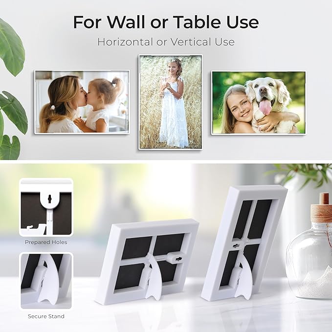 Mantello Front Loading White 4x6 Picture Frame - 4 x 6 Frame For Tabletop or Wall Decor - 4 by 6 White Picture Frames- 6 PACK