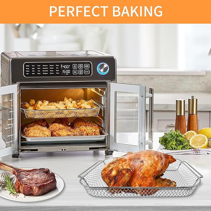 Air Fryer Basket Replacement for Emeril Lagasse 26 QT Extra Large Air Fryer Convection Toaster Oven, 12.5''×10.2''×1.3''Non-stick Mesh Air Fryer Basket Wire Rack Accessories Parts