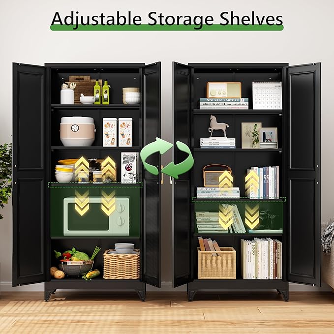 75” Tall Kitchen Pantry Cabinet,Metal Storage Cabinet with Doors and Adjustable Shelves,Modern Kitchen Hutch Cabinets,Freestanding Cupboard for Dining Living Room