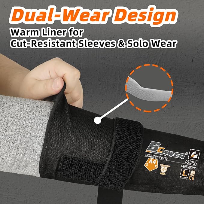 Schwer 2 Pairs 15.4in Thermal Arm Warmers Knitted with Down Yarn, S920 Soft and Skin-Friendly Arm Sleeves for Men & Women, Can Be Used As Inner Liner For Cut-Resistant Arm Guards, Grey