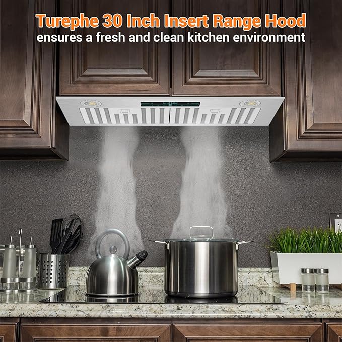 KMB02-30 Range Hood Insert 30 Inch, 900 CFM Built-in Range Hood, Stainless Steel Kitchen Vent Hood with 4-Speed,Ducted/Ductless Hood Range with Bright LED Lights, Smart Control Panel