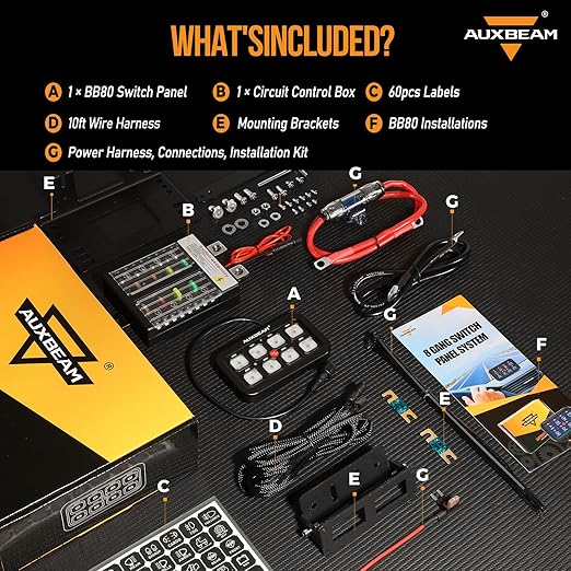 Auxbeam 8 Gang Switch Panel BB80, Universal Circuit Control Relay System Box with Automatic Dimmable On-Off LED Switch Pod Touch Switch Box for Car Pickup Truck Boat ATV UTV, Blue 2 Years Warranty