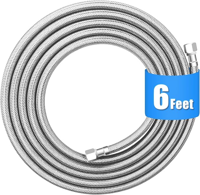 Refrigerator water line - 6 FT Premium Stainless Steel Braided Ice Maker Water Hose,Food grade PEX Inner Tube Fridge Water Line with 1/4" Fittings for Refrigerator Ice Maker