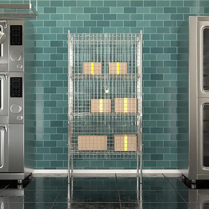 Commercial Grade NSF Listed Metal Wire Mesh Storage Chrome Security Cage Kit, 24" x 36" x 74", Perfect for Warehouse, Grocery Store, Restaurant, Dishroom
