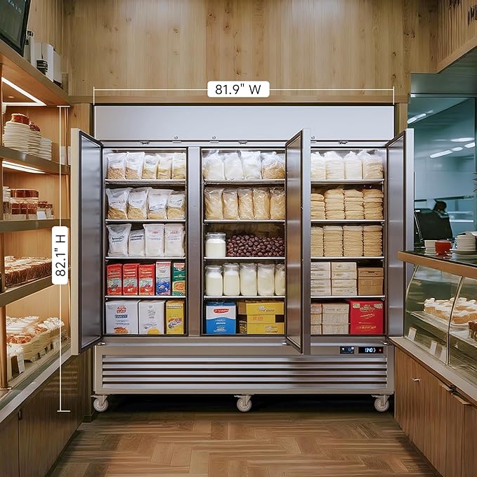 VEECOOL Commercial Upright Freezer WiFi-Enabled, 82" Solid Door Stainless Steel Reach in Freezer with 12 Shelves, Bottom Mounted, Auto Defrost, LED Lighting, Digital Control, ETL&ETL Sanitation