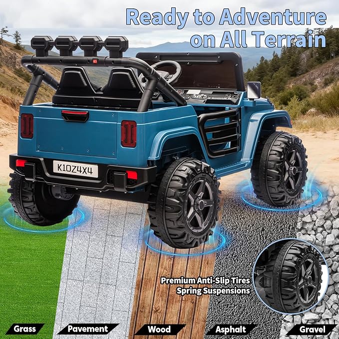 Kids 24v 2-Seater Electric Ride on Car,24v 4x4 Kids Electric Truck with Remote Control,2-Seater Ride-on Car, Spring Suspension & LED Lights for Backyard Exploration