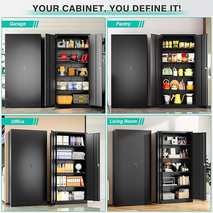 SISESOL Wide & Deep Metal Storage Cabinet with Lock & 5 Shelves,72" Black Garage Storage Cabinet with Locking Doors,Lockable Cabinets for Home,Office,Garage,Shop,Basement 72x36x18