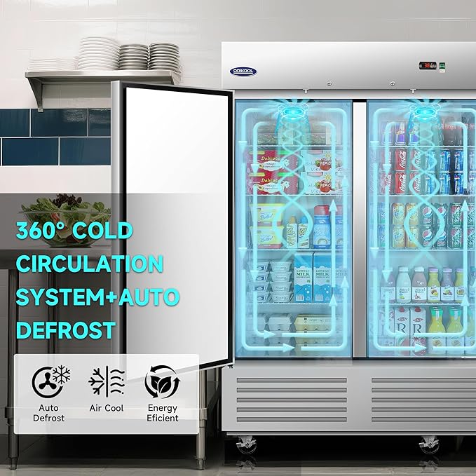 mikibama Glass Door Merchandiser Refrigerator Swing Door Commercial Display Refrigerators Merchandising Refrigeration with LED Top Panel,Black (72 Cu.ft)