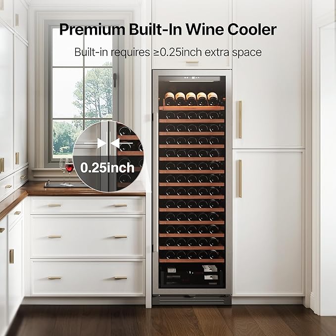 Ca'Lefort 24 Inch Wine Fridge - 166 Bottle Wine Cooler with Glass Door, 40-65°F Quiet Wine Refrigerator with Bottom Drawer 3 LED Light Built-in for Home/Bar/Kitchen Right-Hinged Door