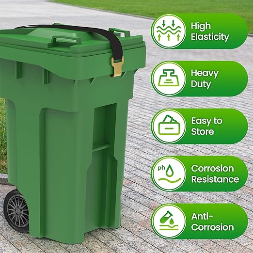2 Pcs Trash Can Locks for Animals,Garbage Can Lid Locks with Metal Claw,Adjustable Garbage Straps Clips Outdoor for Keep Out Raccoon,Bear - Black