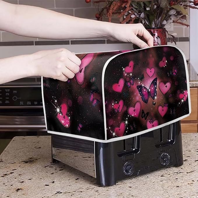 UNICEU Valentine's Day Toaster Dust Cover Protector Compatible with 4 Slice Butterfly Heart Print Heat-Resistant Dust Protection Anti-scratch Home Kitchen Decor