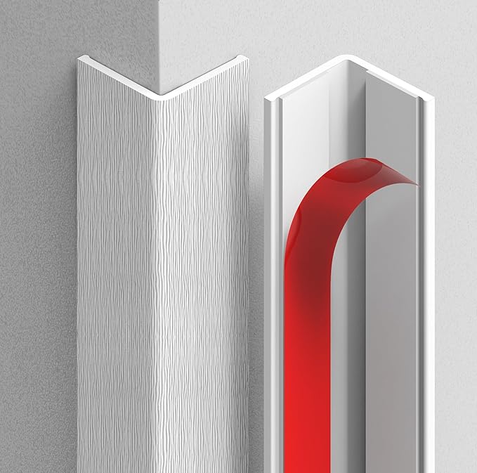 ‎Frychee Wall Corner Protector, Walls Edge Protector，Self-Adhesive Wall Corner Guards,PVC Double Side Edge Protector， Furniture Stairs Guard (White Wood Grain 2PCS 90cm/35.4in)