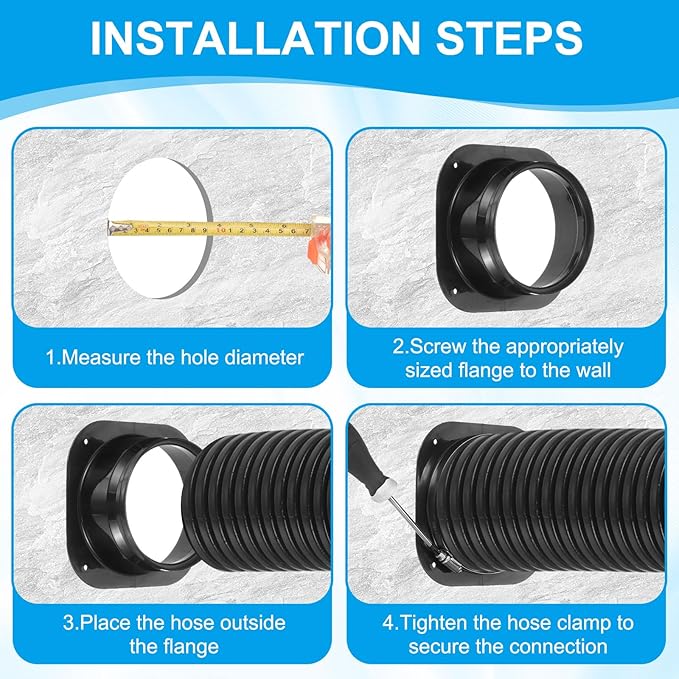 PATIKIL 4 Inch Duct Connector Flange, 2 Pack ABS Plastic Straight Pipe Flange Dryer Vent Connector with Clamp for Air Heating Cooling Ventilation HVAC System, Black