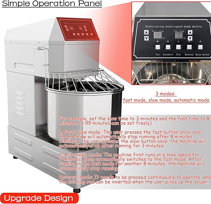 INTSUPERMAI Commercial Dough Mixer Machine 30QT Stand Flour Mixing Machine Electric Food Stand Mixer with Double Action Double Speed Spiral Mixing Time Setting 110V 30L Capacity