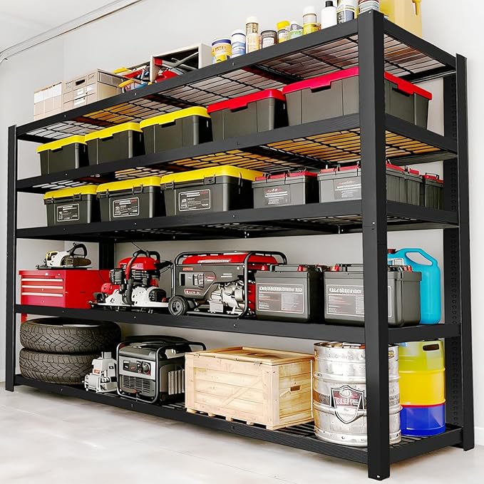 Heavy Duty Storage Shelves 24" D x 62" W x 72" H, 3050 lbs Metal Shelving Rack, Garage Storage Shelf, Estantes de Almacenamiento, Black Basement Shelving Unit, Adjustable Garage Rack