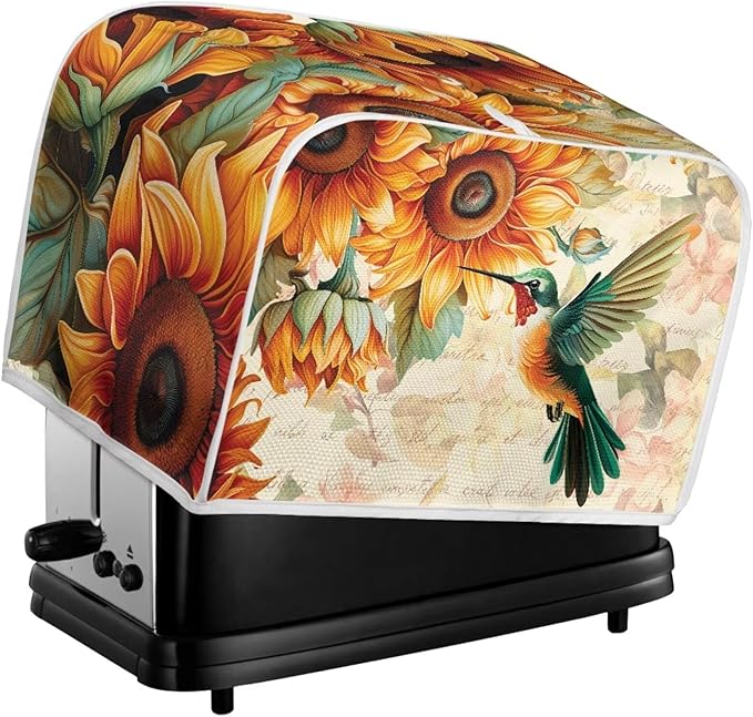 Hummingbird Sunflower Print 4 Slice Toaster Cover for Home Dust Fingerprint Protection for Kitchen Small Appliance