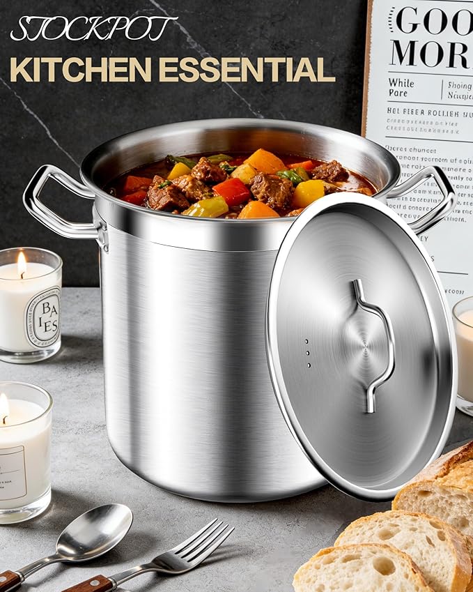 Large Stock Pot with Lid – Professional Stainless Steel Stockpot 40 Quart – Heavy Duty Cooking Pot for Catering, Soup, and Seafood Boil – Compatible with Most Cooktops