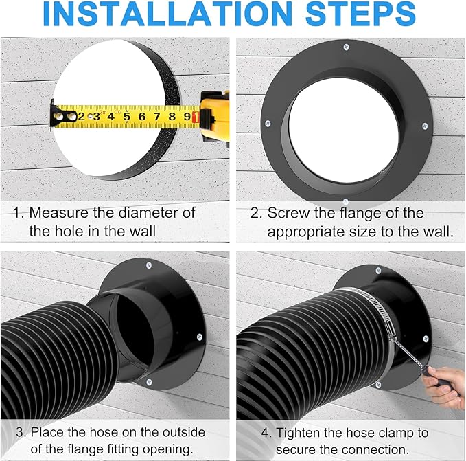 Hon&Guan 3 Inch Duct Connector Flange, 3 Inch Duct Collar Dryer Vent Connector for Heating Cooling Ventilation Vent System, Black.