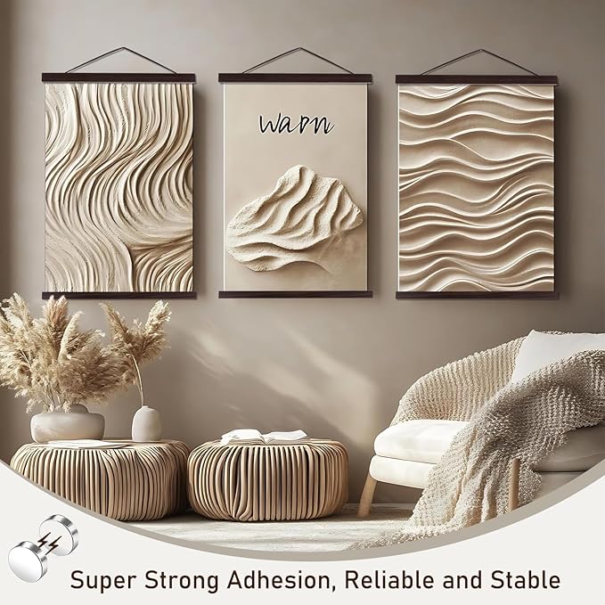 2 Pack Magnetic Poster Hanger Frame, 24x36 24x32 24x18 Light Wood Wooden Magnet Canvas Artwork Print Dowel Poster Hangers Frames Hanging Kit (Walnut, 24", 2 Packs)