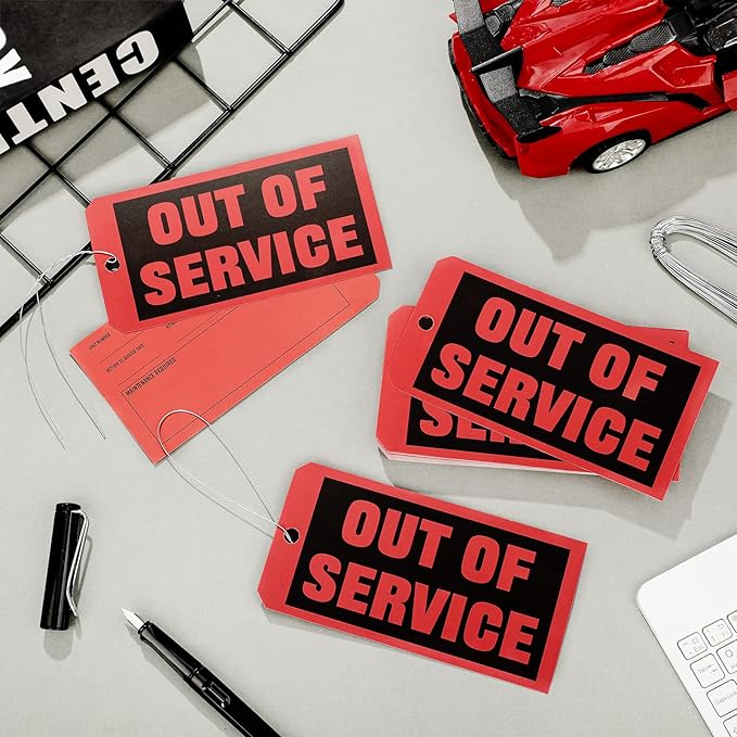 Spakon Out of Service Tags 6.22 x 3.15 Inches Maintenance Required Red Tags with 12 Inches Wires Attached for Machine Equipment Inspection Maintenance(100 Packs)