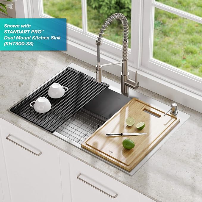 Kraus Multipurpose Over-Sink Roll-Up Dish Drying Rack, Colander and Trivet in Black, KRM-10BLACK