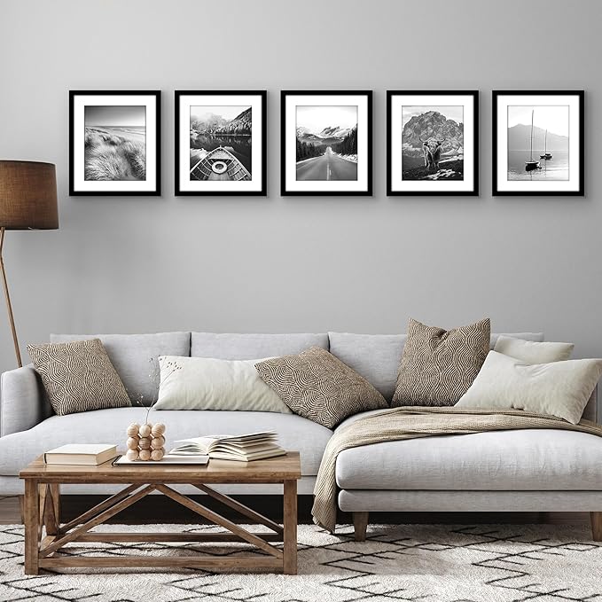 Americanflat 12x14 Picture Frame with Polished Plexiglass - Set of 5 - Use as 9x11 Frame with Mat or Display 12x14 Photo Without Mat - Galleria Collection - Picture Frames for Wall Display - Black